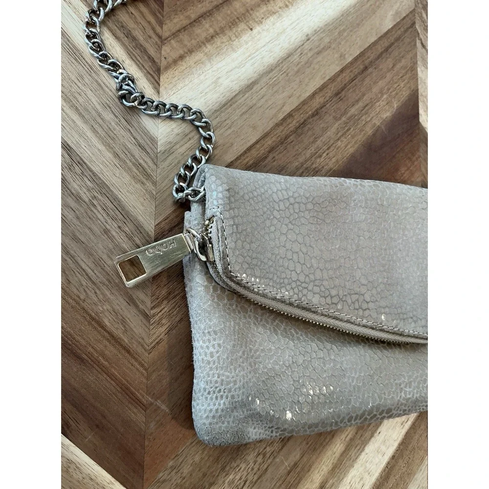 Hobo The‎ Original Square Crossbody Bag Leather Suede Metallic Chain Strap Mini